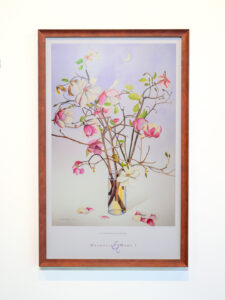 Custom framed Magnolias art print with rust-brown powder-coated frame and museum glass, Underglass San Francisco