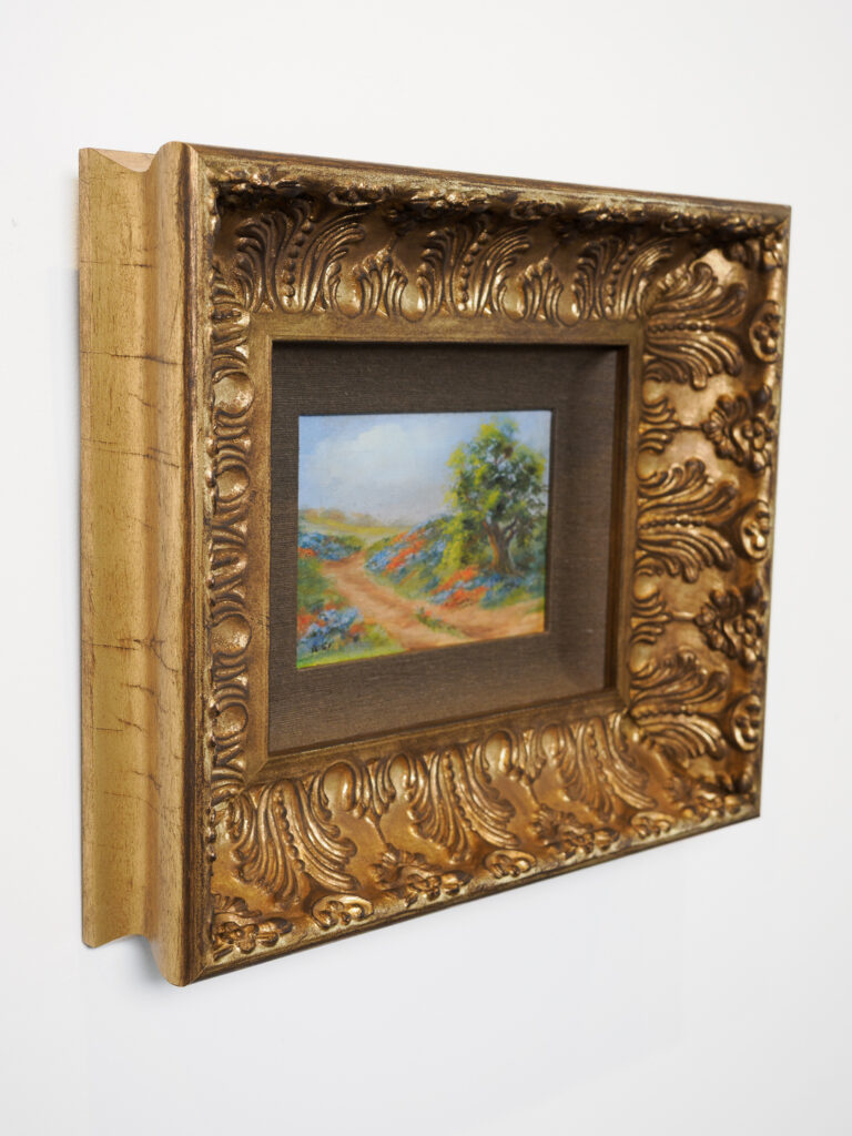 Custom framed impressionist oil painting with ornate gilded French classic frame, Castro frame shop San Francisco