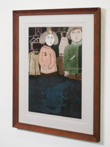 Custom framed El Guardaropa limited edition print by Leticia Tarragó in weathered rust scoop frame, San Francisco frame shop