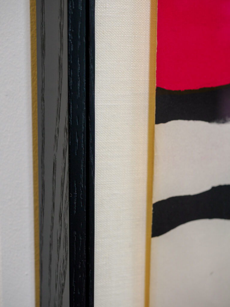 Close-up of float mounted poster and frame detail, conservation framing San Francisco Underglass