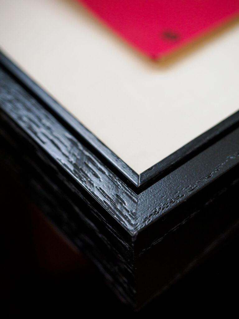 Close-up of float mounted poster and frame liner detail, conservation framing San Francisco Underglass