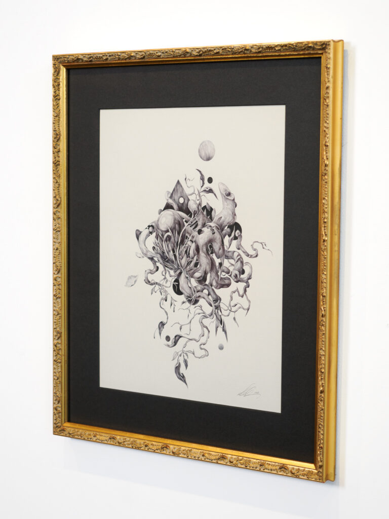 graphite drawing in charcoal mat and antique gold ornate frame, custom picture framing Castro San Francisco