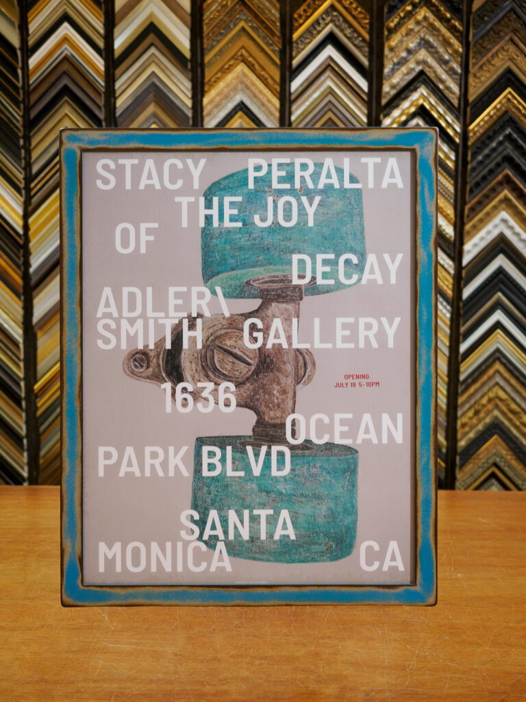 poster in distressed steel welded frame, custom poster framing Castro San Francisco