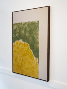 textured canvas in natural lacquer walnut floater frame, custom canvas framing Castro San Francisco