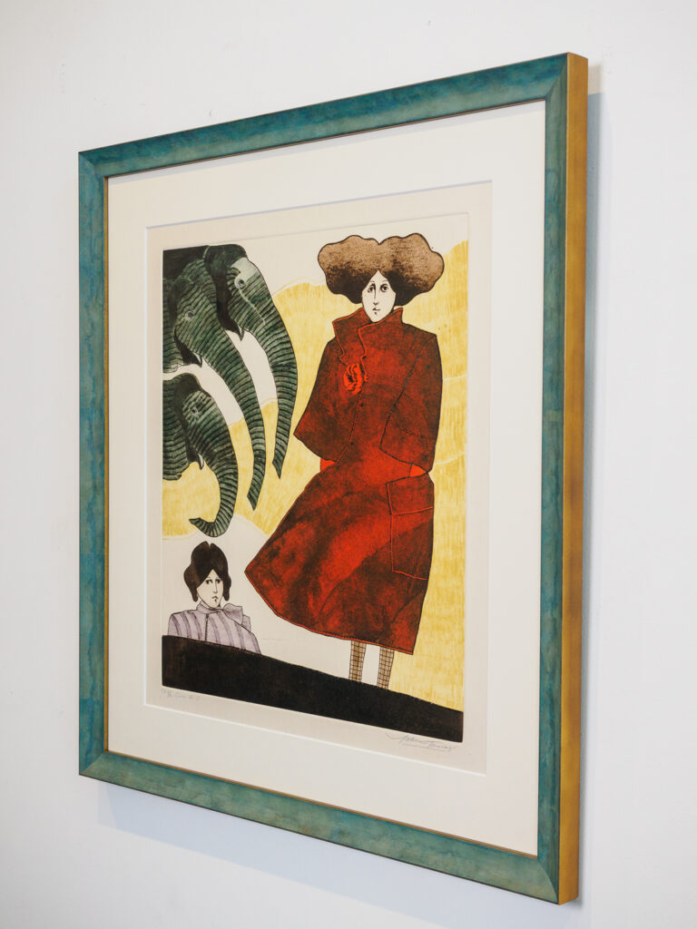 etching in scooped oxidized frame with wide off white mat, classic picture framing Castro San Francisco
