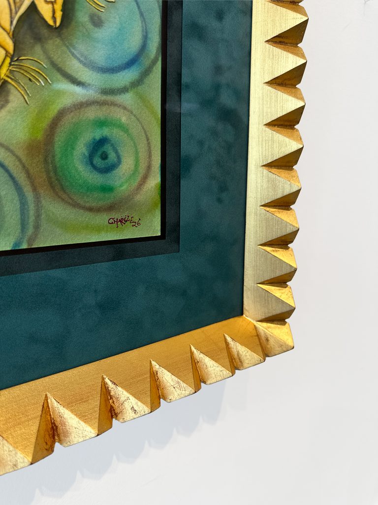 Oregon-made diamond spike pattern frame corner detail, custom picture framing Castro San Francisco
